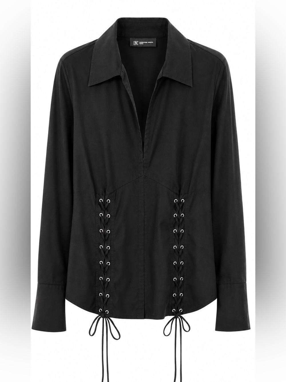 INC International Concepts Black Lace-Up Front Blouse
